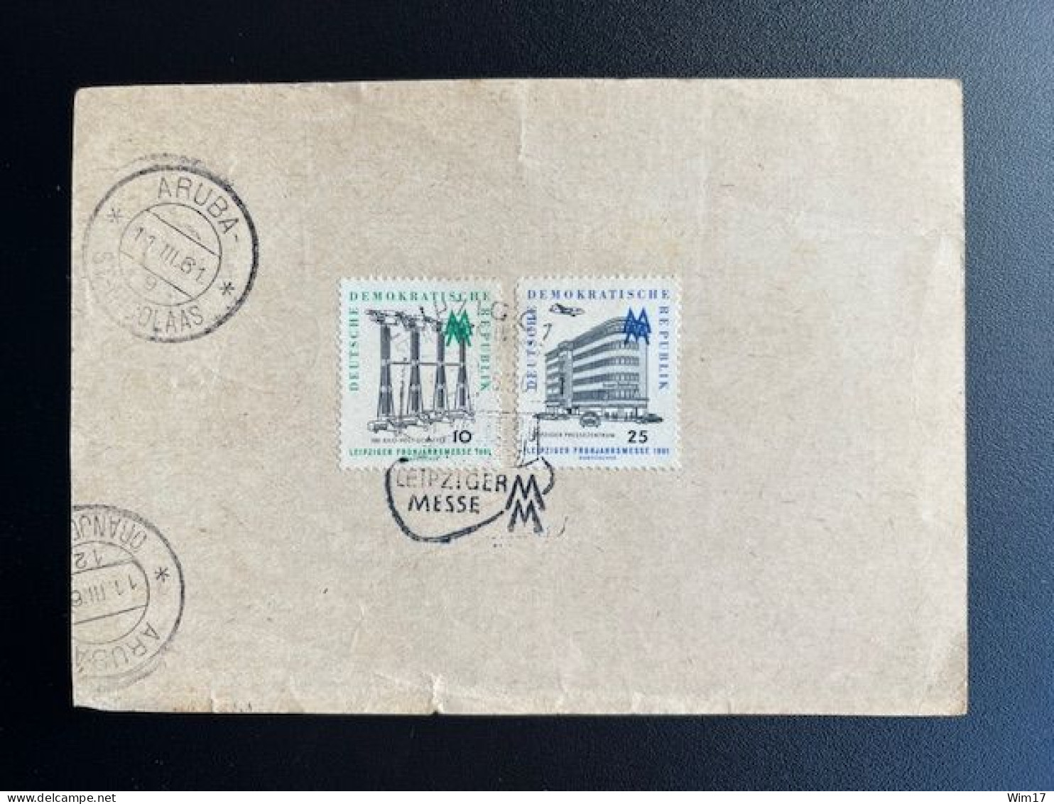 EAST GERMANY DDR 1961 POSTCARD LEIPZIG TO ST. NICOLAAS ARUBA 05-03-1961 OOST DUITSLAND DEUTSCHLAND LEIPZIGER MESSE - Postkarten - Gebraucht