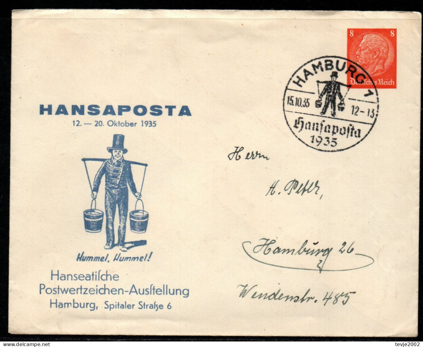 Deutsches Reich - Privatganzsache Hindenburg - Sonderstempel HANSAPOSTA Hamburg 1935 - Entiers Postaux Privés