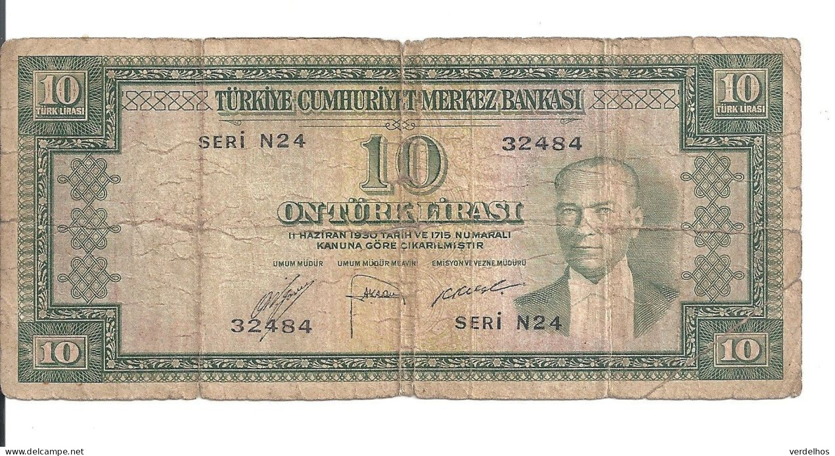 TURQUIE 10 LIRA L.1930(1952) VG+ P 157 - Turquie