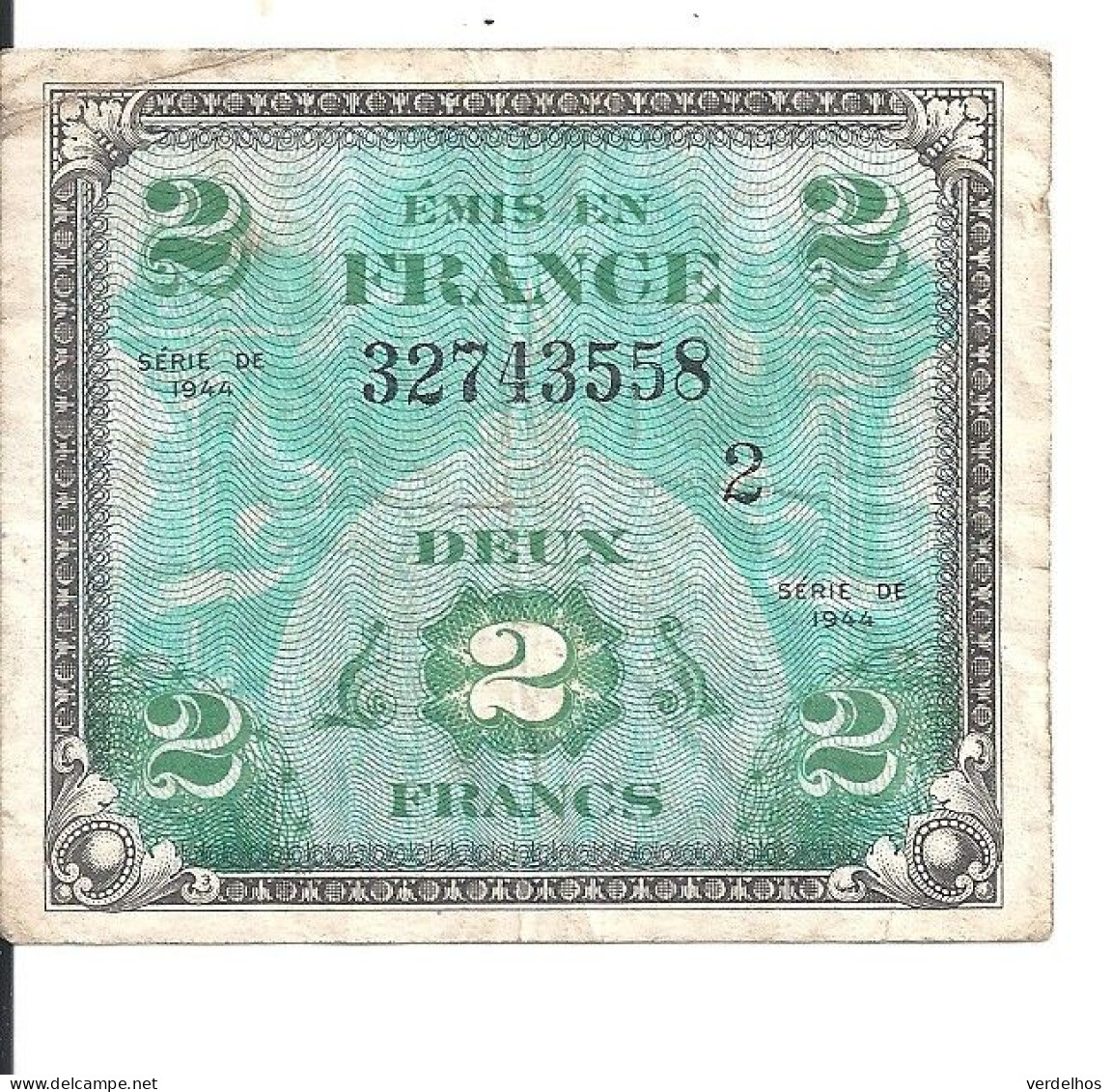 FRANCE 2 FRANCS 1944 VF - 1944 Flag/France