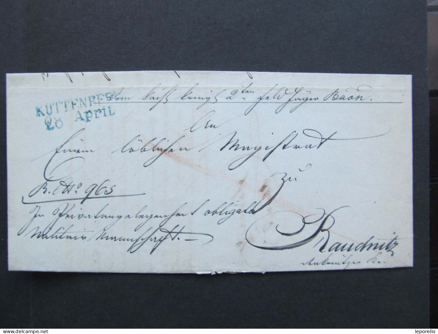 BRIEF Kuttenberg Kutná Hora - Roudnice 1844 BLAU !! / P3472 - ...-1850 Vorphilatelie