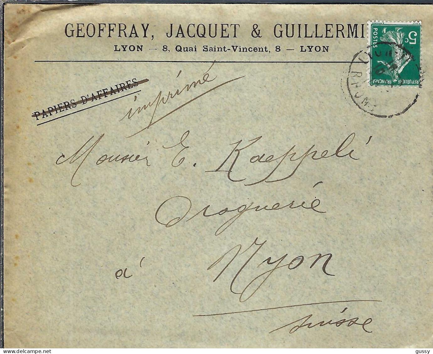 FRANCE Ca.1908: LSC De Lyon à Nyon (Suisse) Avec Le Y&T 137, Tarif Des Imprimés - 1900-29 Blanc