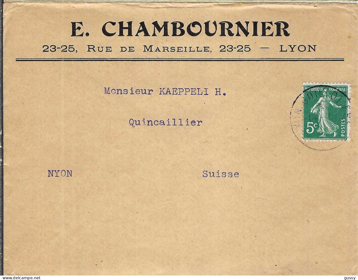 FRANCE Ca.1908: LSC De Marseille à Nyon (Suisse) Avec Le Y&T 137, Tarif Des Imprimés - 1900-29 Blanc