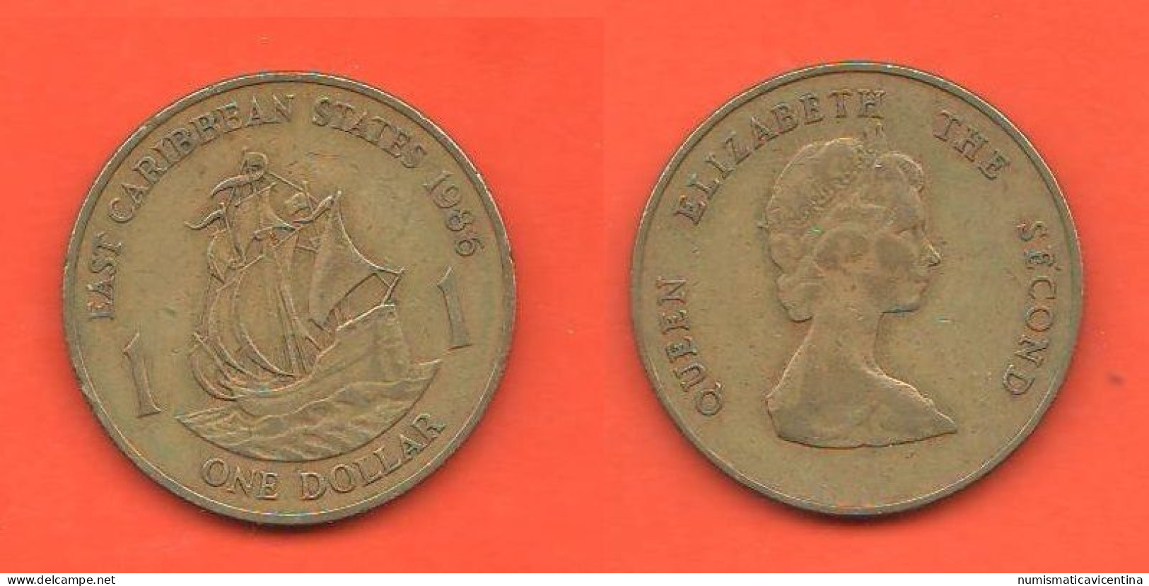 Caraibi 1 One Dollar 1986 Carribean States Bronze Coin Britanniques D'outre-mer C 7 - Caraibi Britannici (Territori)