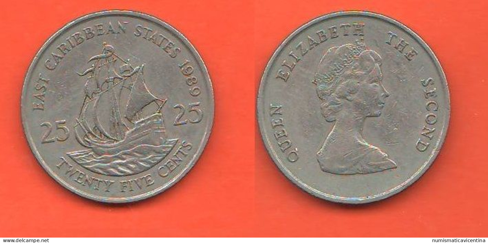 Caraibi 25 Cents 1989 Carribean States Nichel Coin Britanniques D'outre-mer C 7 - Britse-karibisher Territorien