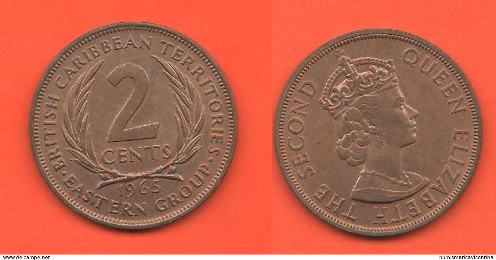 Caraibi 2 Cents 1965 Carribean States Bronze Coin Britanniques D'outre-mer C 7 - Britse Caribische Gebieden