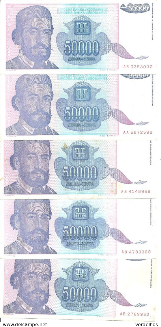 YOUGOSLAVIE 50000  DINARA 1993 VF P 130 ( 5 Billets ) - Yougoslavie