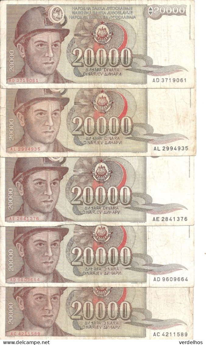 YOUGOSLAVIE 20000 DINARA 1987 VF P 95 ( 5 Billets ) - Yugoslavia