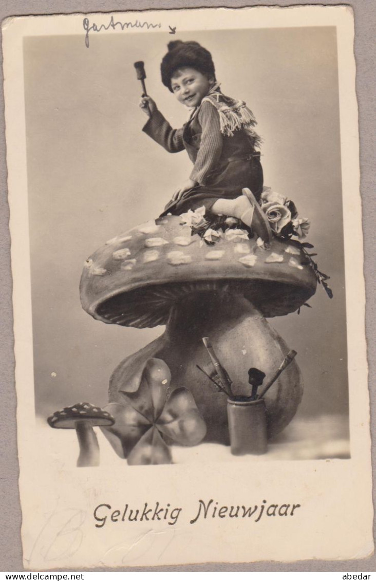 Champignon Pilze Mushroom Fly Agaric Girl Fauna Old PC. Cpa. 1936 - Champignons
