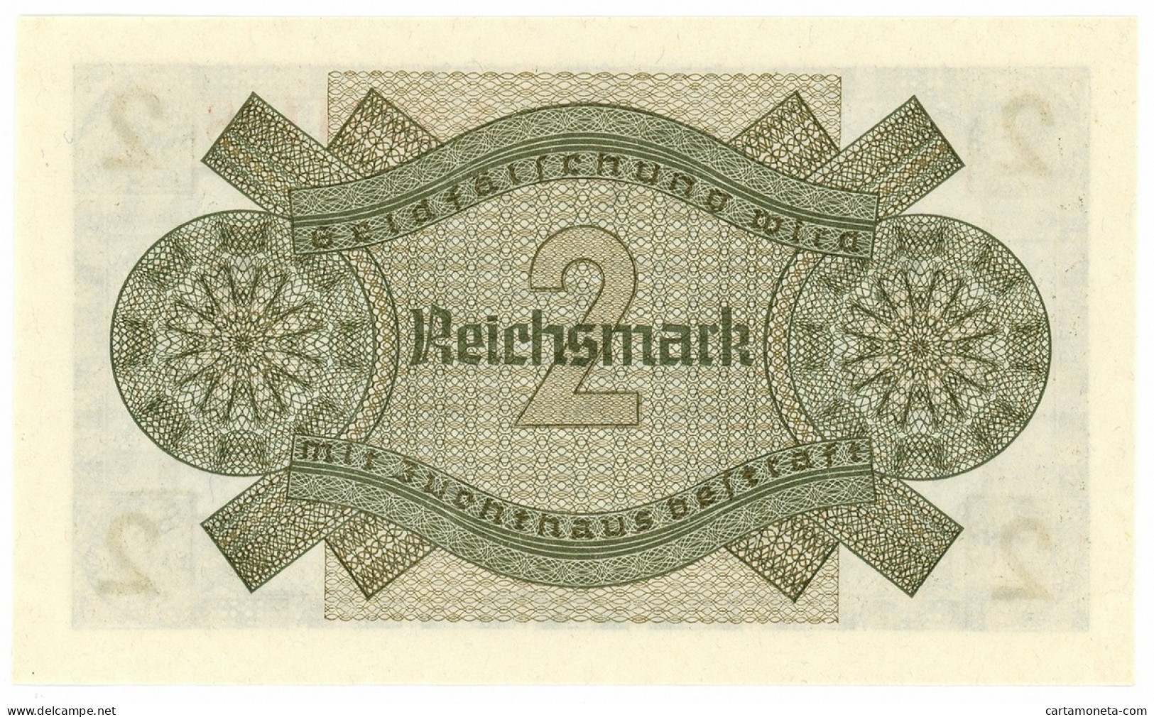 2 REICHSMARK OCCUPAZIONE TEDESCA ITALIA REICHSKREDITKASSEN 1943 FDS - Occupazione Alleata Seconda Guerra Mondiale