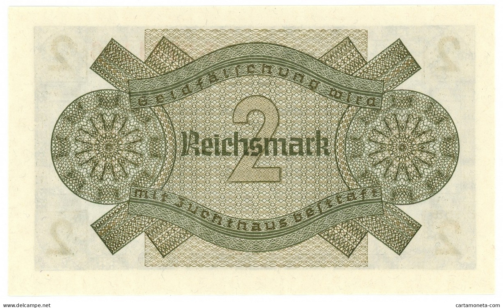 2 REICHSMARK OCCUPAZIONE TEDESCA ITALIA REICHSKREDITKASSEN 1943 FDS - Occupazione Alleata Seconda Guerra Mondiale