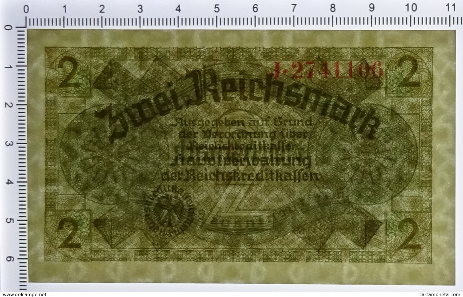 2 REICHSMARK OCCUPAZIONE TEDESCA ITALIA REICHSKREDITKASSEN 1943 FDS - Ocupación Aliados Segunda Guerra Mundial