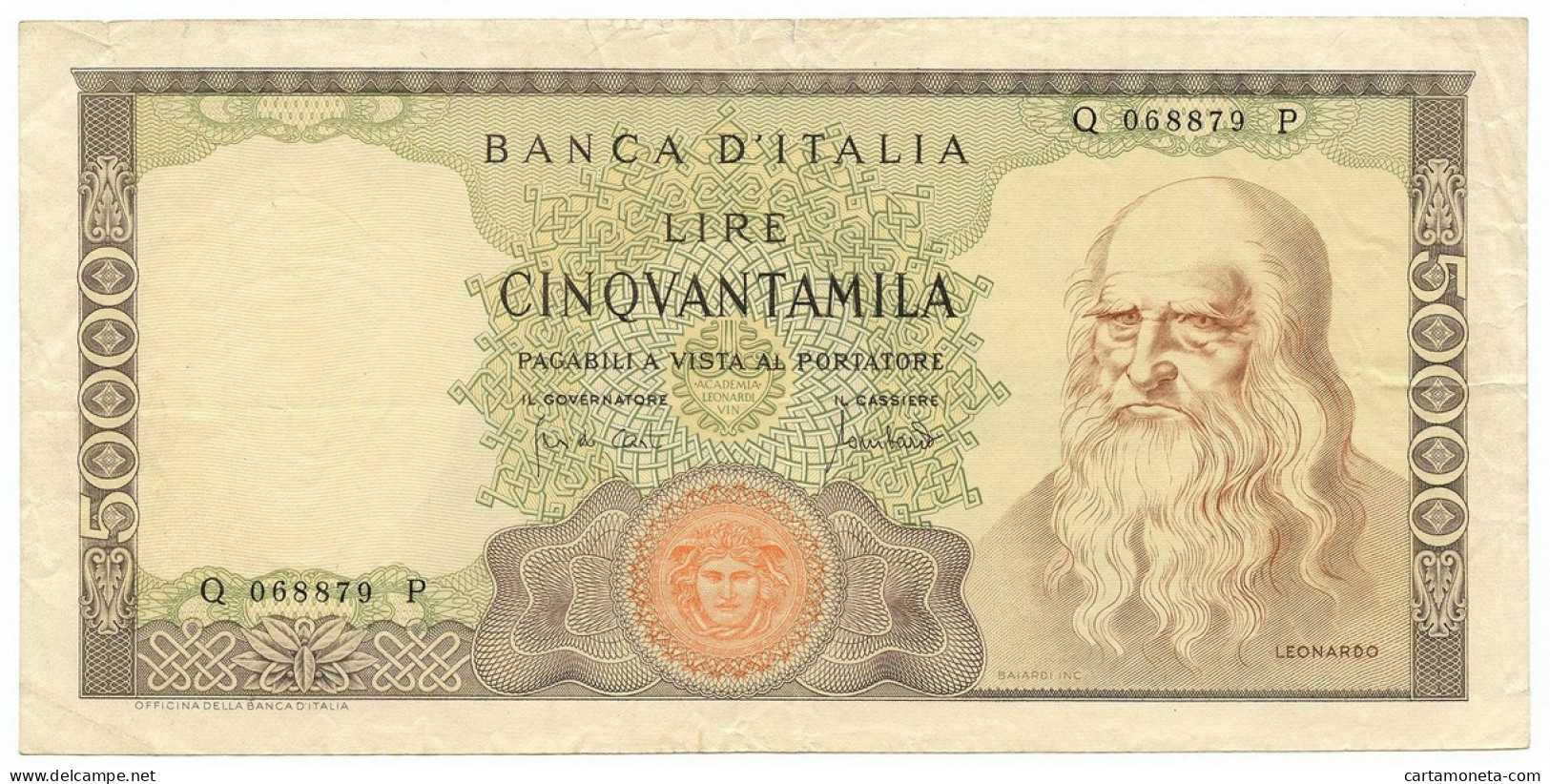 50000 LIRE BANCA D'ITALIA LEONARDO DA VINCI MEDUSA 19/07/1970 BB/BB+ - Otros & Sin Clasificación