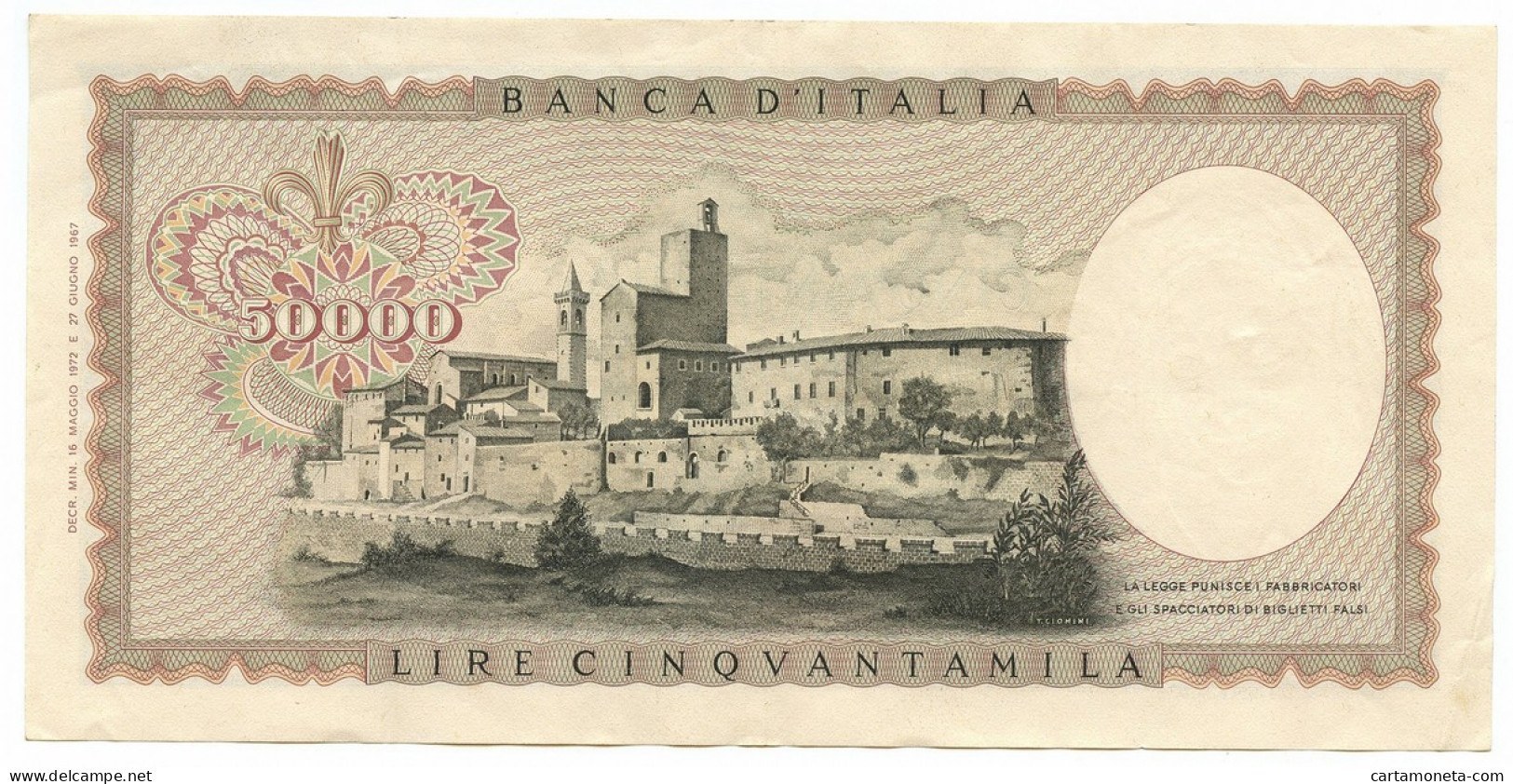 50000 LIRE BANCA D'ITALIA LEONARDO DA VINCI MEDUSA 16/05/1972 SPL- - Autres & Non Classés