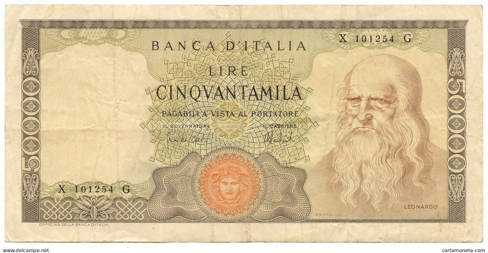 50000 LIRE BANCA D'ITALIA LEONARDO DA VINCI MEDUSA 16/05/1972 BB/BB+ - Sonstige & Ohne Zuordnung
