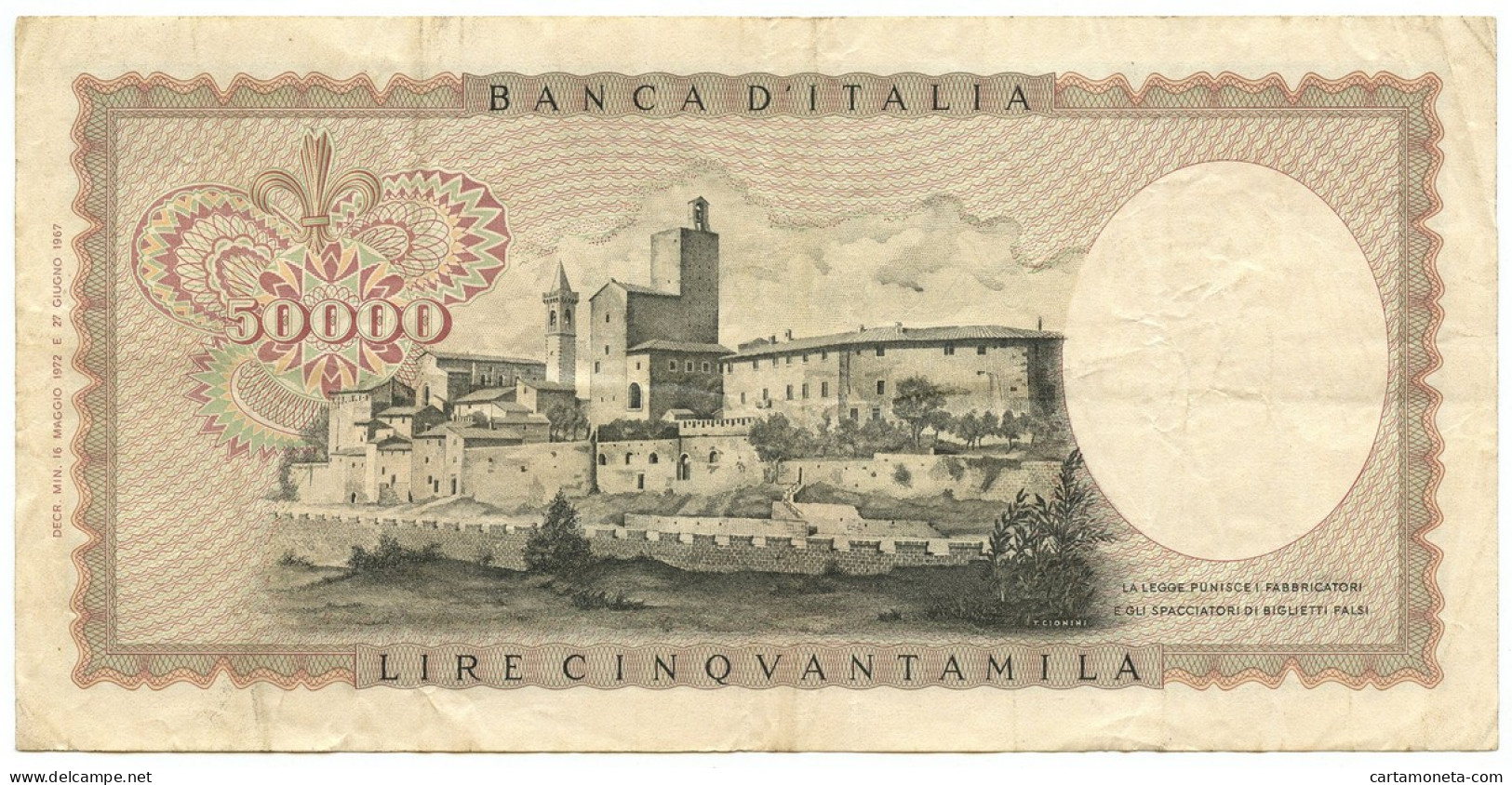 50000 LIRE BANCA D'ITALIA LEONARDO DA VINCI MEDUSA 16/05/1972 BB/BB+ - Autres & Non Classés