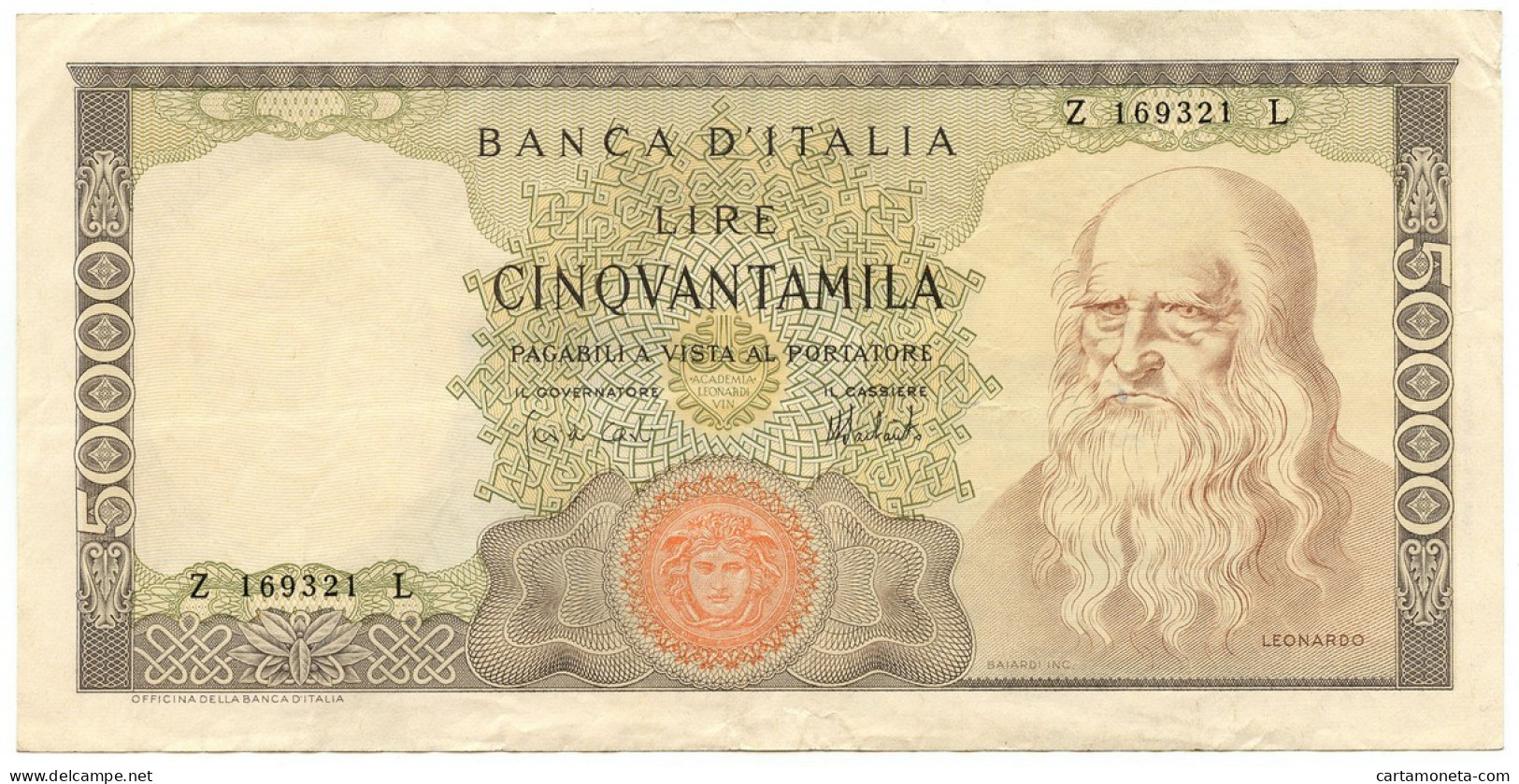 50000 LIRE BANCA D'ITALIA LEONARDO DA VINCI MEDUSA 16/05/1972 BB/SPL - Autres & Non Classés