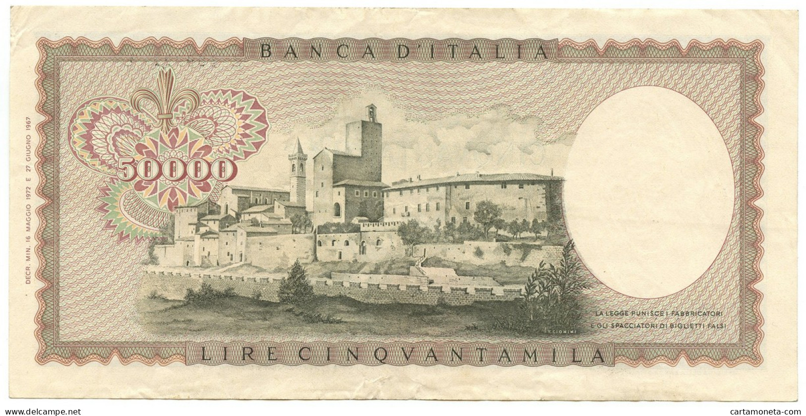 50000 LIRE BANCA D'ITALIA LEONARDO DA VINCI MEDUSA 16/05/1972 BB/SPL - Otros & Sin Clasificación