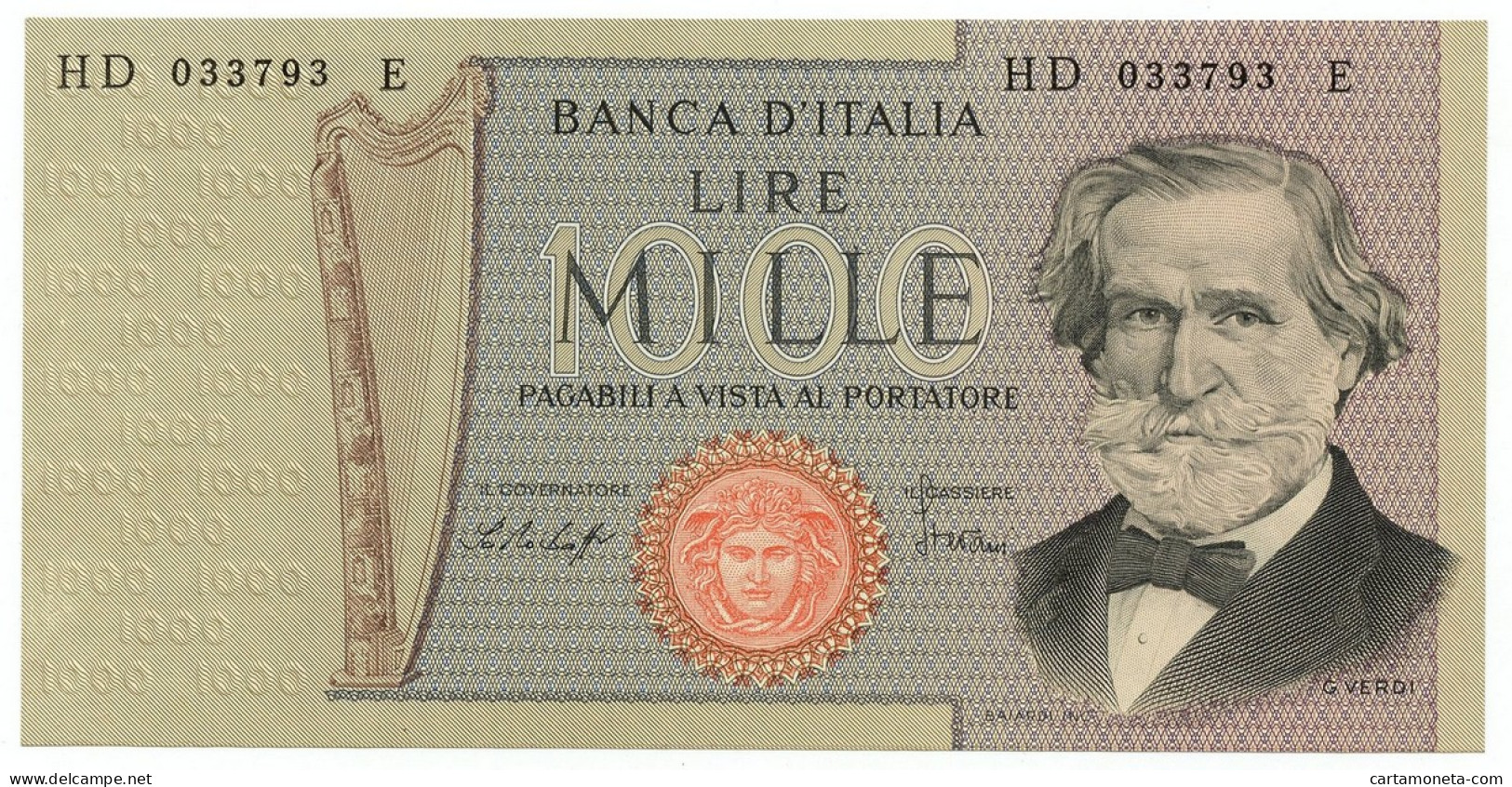 1000 LIRE GIUSEPPE VERDI II TIPO MEDUSA 10/05/1979 FDS - Autres & Non Classés