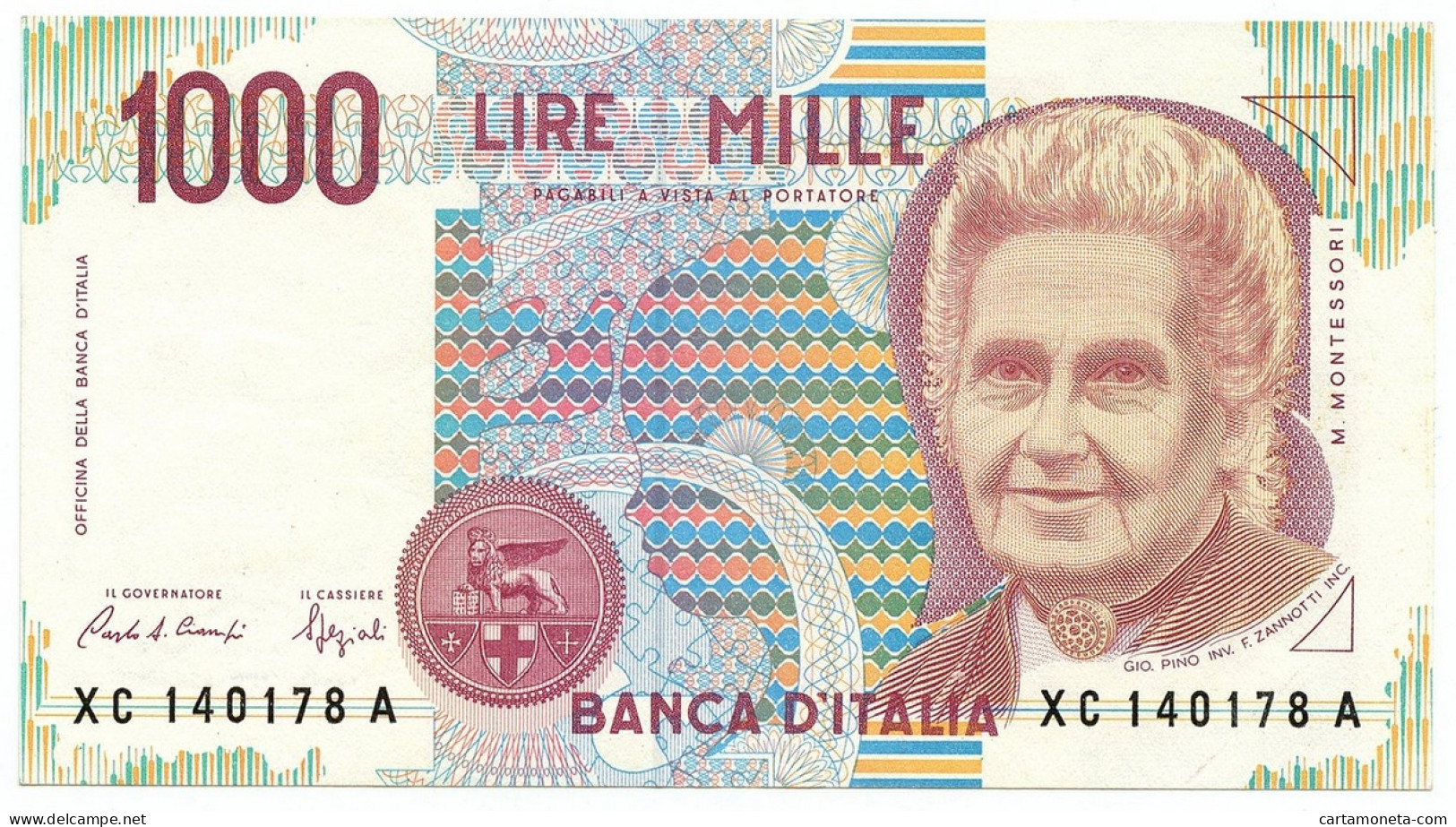 1000 LIRE MARIA MONTESSORI SERIE SOSTITUTIVA XC 09/10/1995 SPL/SPL+ - Altri & Non Classificati