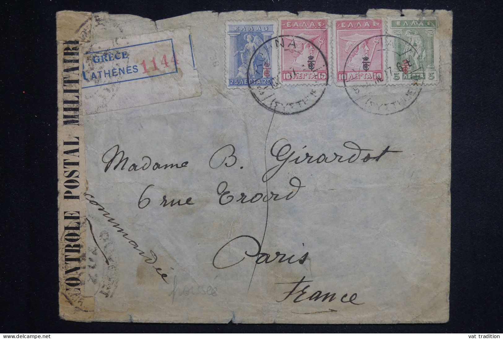 GRECE - Enveloppe En Recommandé De Athènes Pour La France En 1917 Avec Contrôle Postal  - L 150194 - Briefe U. Dokumente