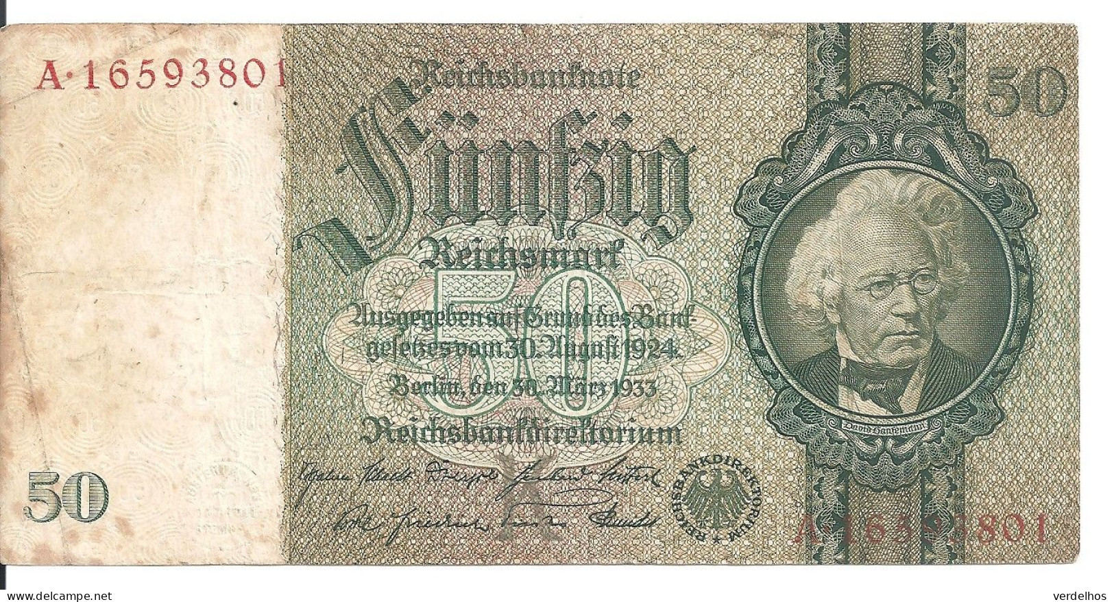 ALLEMAGNE 50 REICHSMARK 1933 VF P 182 - 50 Mark