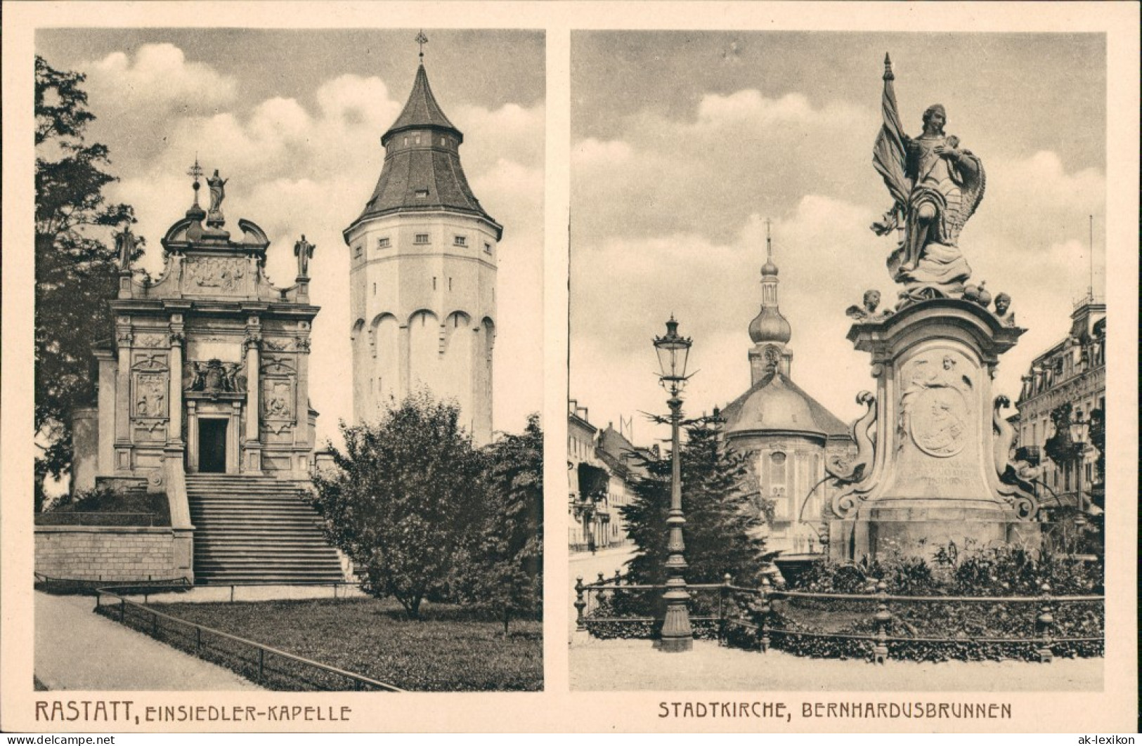 Ansichtskarte Rastatt 2 Bild Einsiedler Kapelle, Stadtkirche 1918 - Rastatt