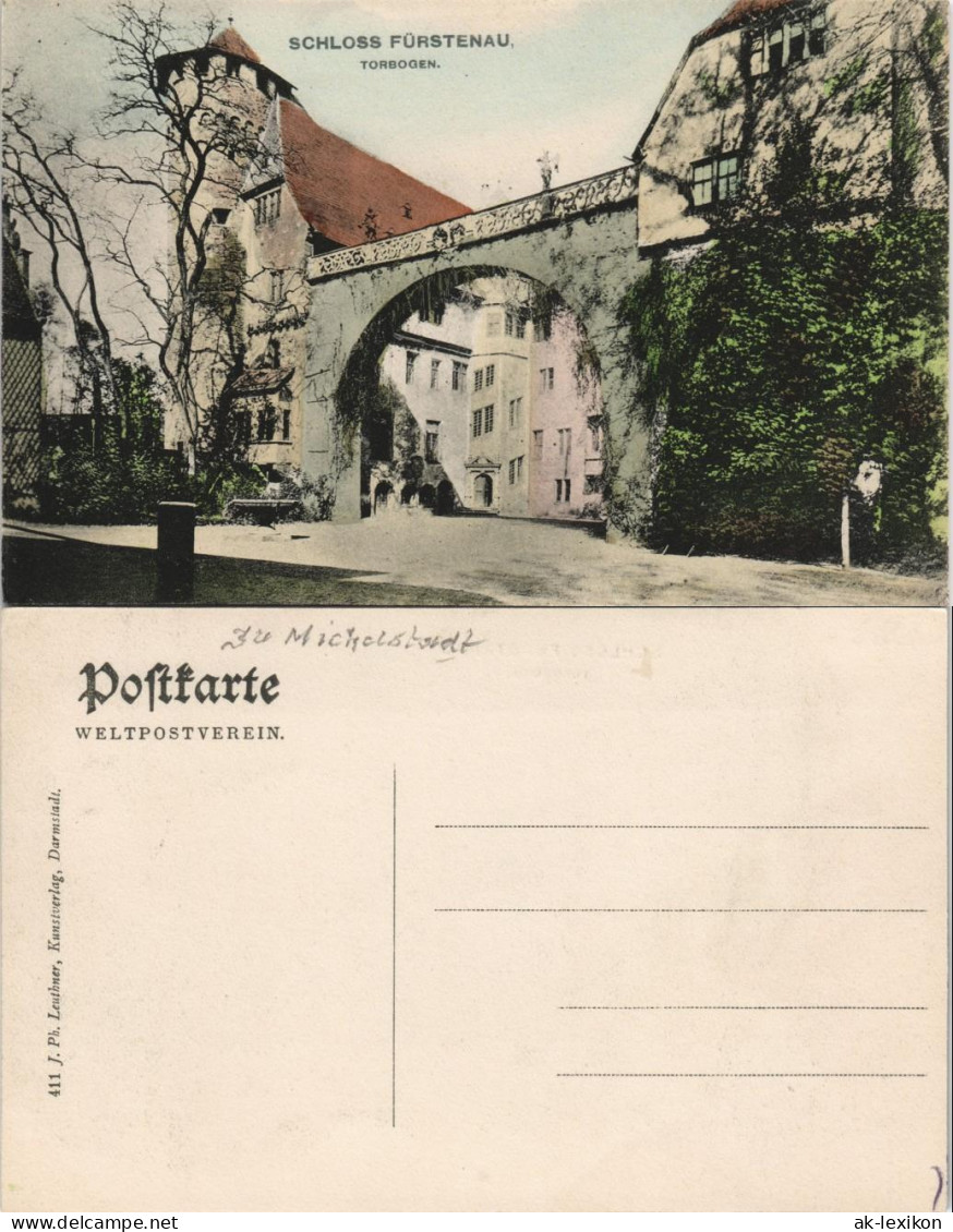 Ansichtskarte Michelstadt Schloss Fürstenau, Torbogen Coloriert 1909 - Michelstadt