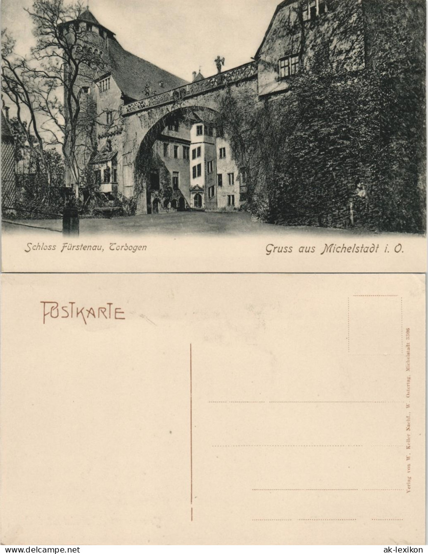 Ansichtskarte Michelstadt Schloss Fürstenau - Torbogen, Bäume 1908 - Michelstadt