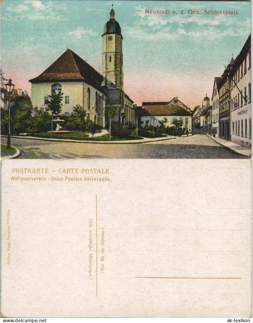 Ansichtskarte Neustadt (Orla) Schloßplatz - Gasthaus 1911 - Neustadt / Orla