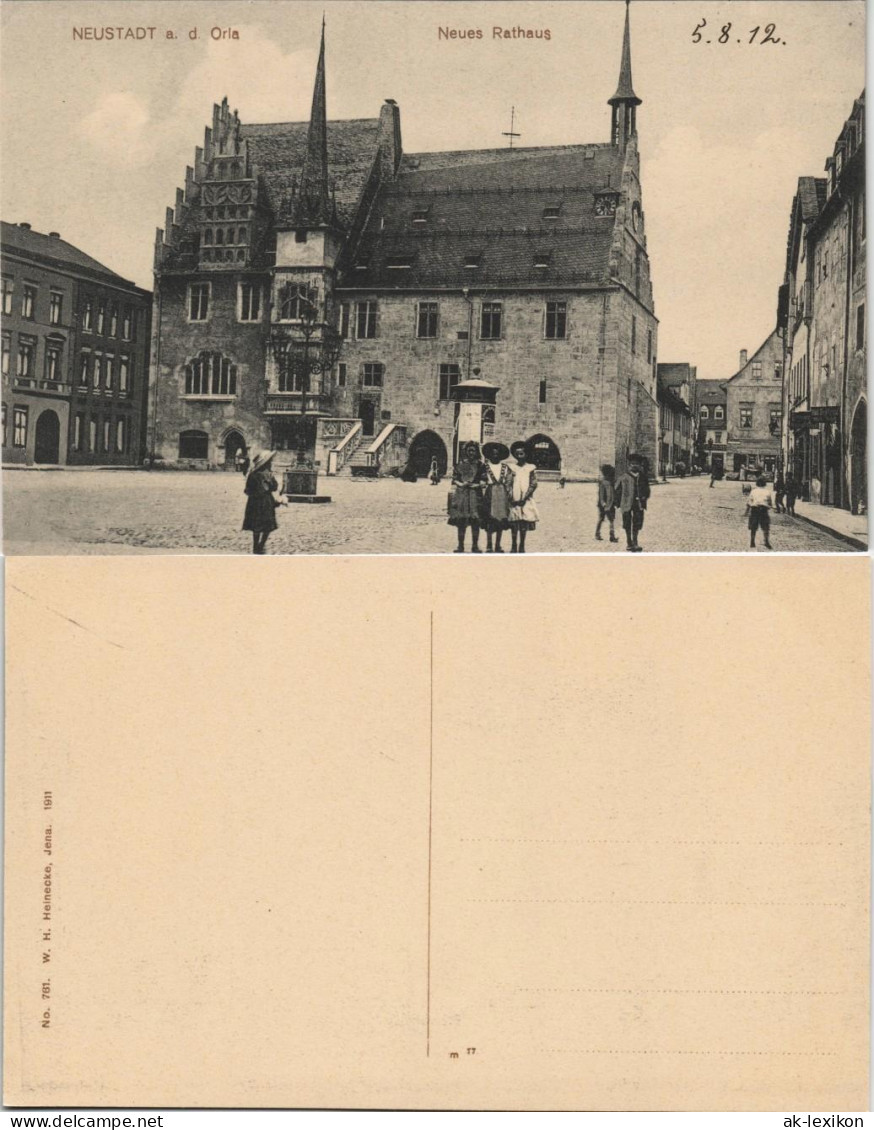 Ansichtskarte Neustadt (Orla) Rathaus, Markt, Mädchen Litfaßsäule 1912 - Neustadt / Orla
