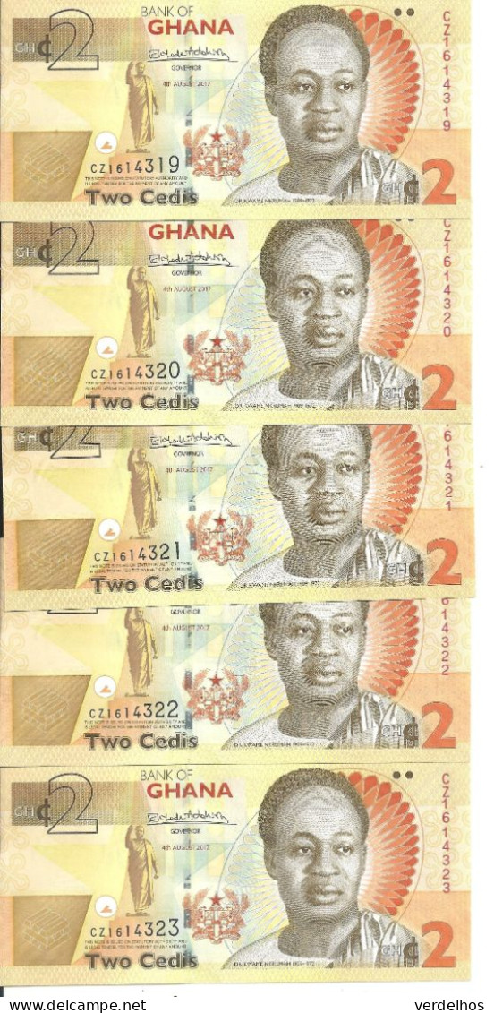 GHANA 2 CEDIS 2017 UNC P 37A E ( 5 Billets ) - Ghana