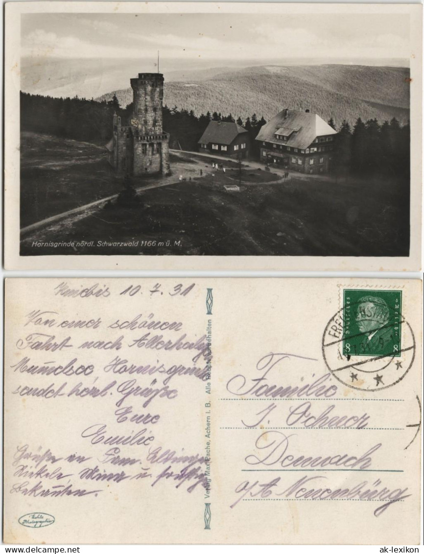 Ansichtskarte Achern Hornisgrinde (Berg) - Fernblick 1931 - Achern