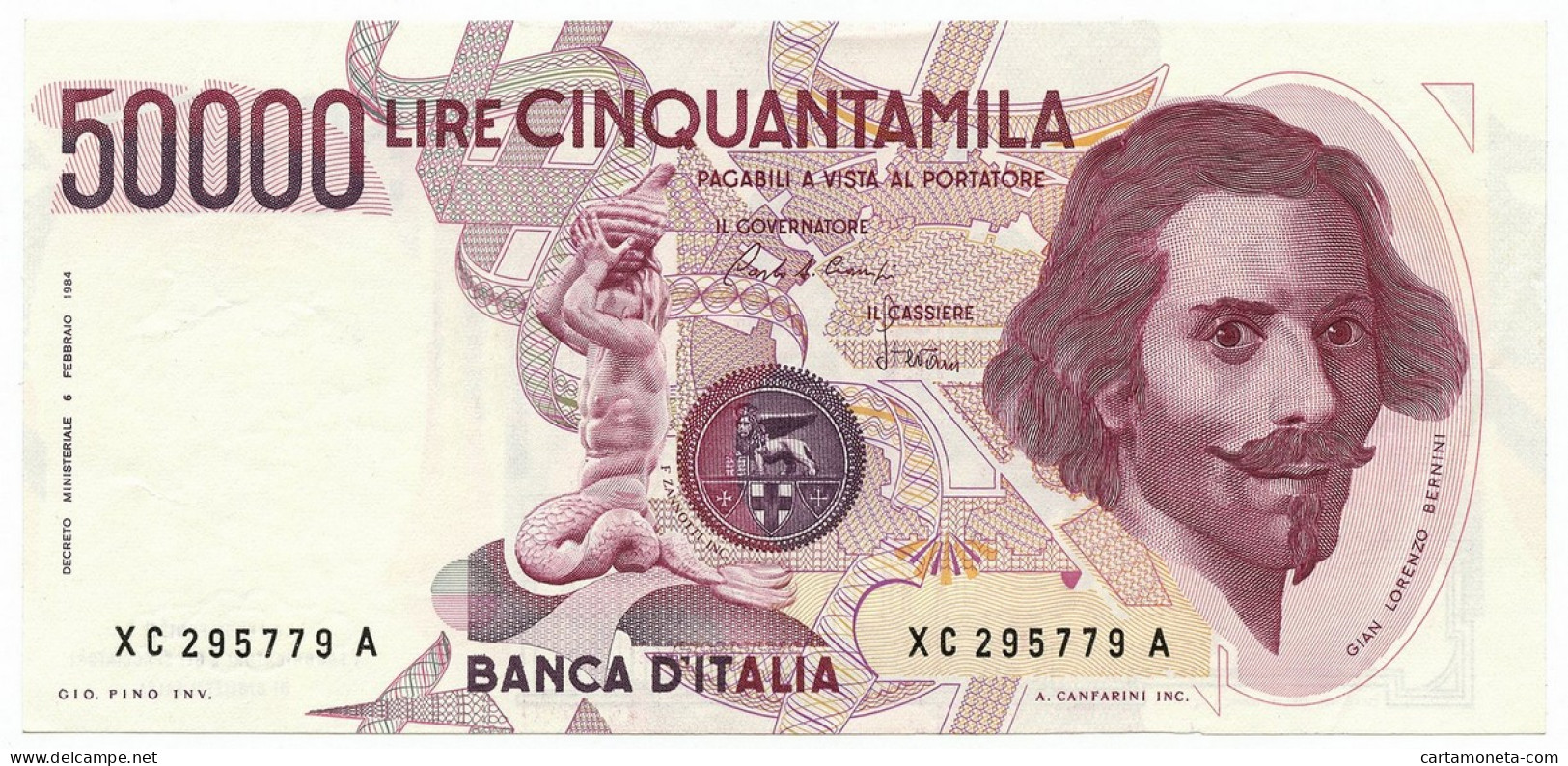 50000 LIRE GIAN LORENZO BERNINI I TIPO SERIE SOSTITUTIVA XC 21/01/1991 SUP- - Autres & Non Classés