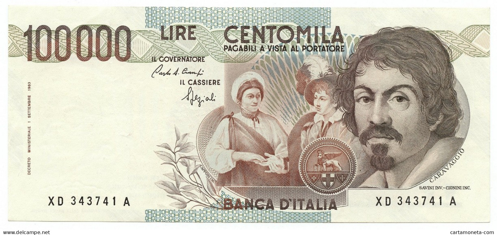 100000 LIRE CARAVAGGIO I TIPO SERIE SOSTITUTIVA XD-A 25/01/1993 SPL/SPL+ - Altri & Non Classificati