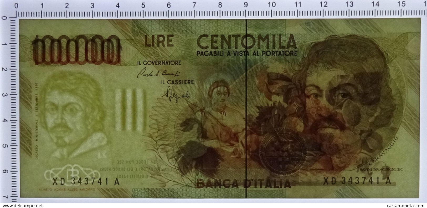 100000 LIRE CARAVAGGIO I TIPO SERIE SOSTITUTIVA XD 25/01/1993 SPL/SPL+ - Autres & Non Classés