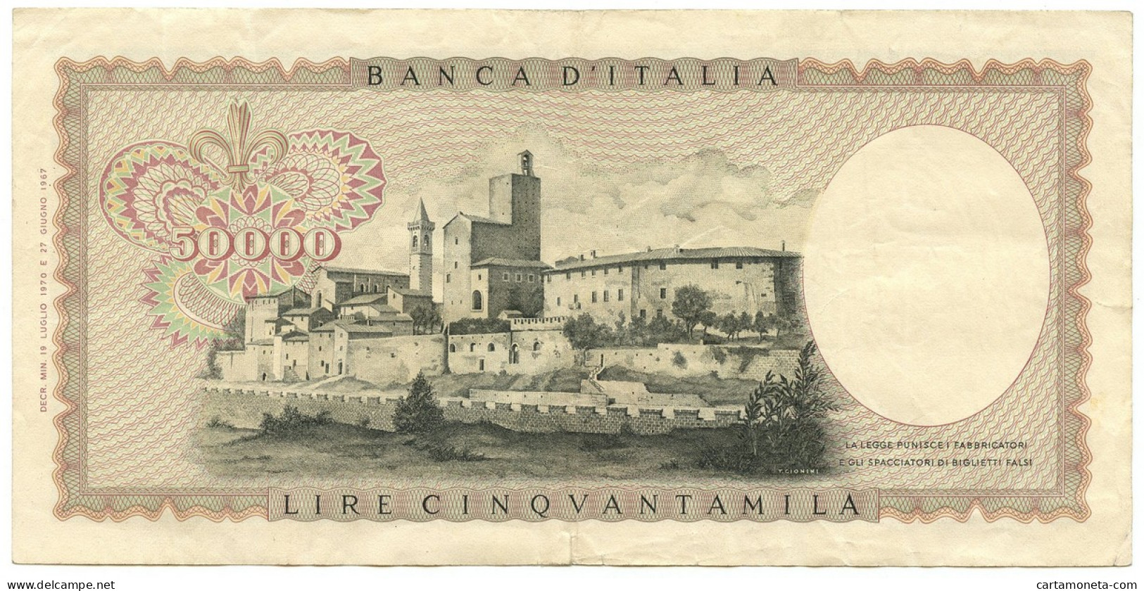 50000 LIRE BANCA D'ITALIA LEONARDO DA VINCI MEDUSA 19/07/1970 BB+ - Otros & Sin Clasificación
