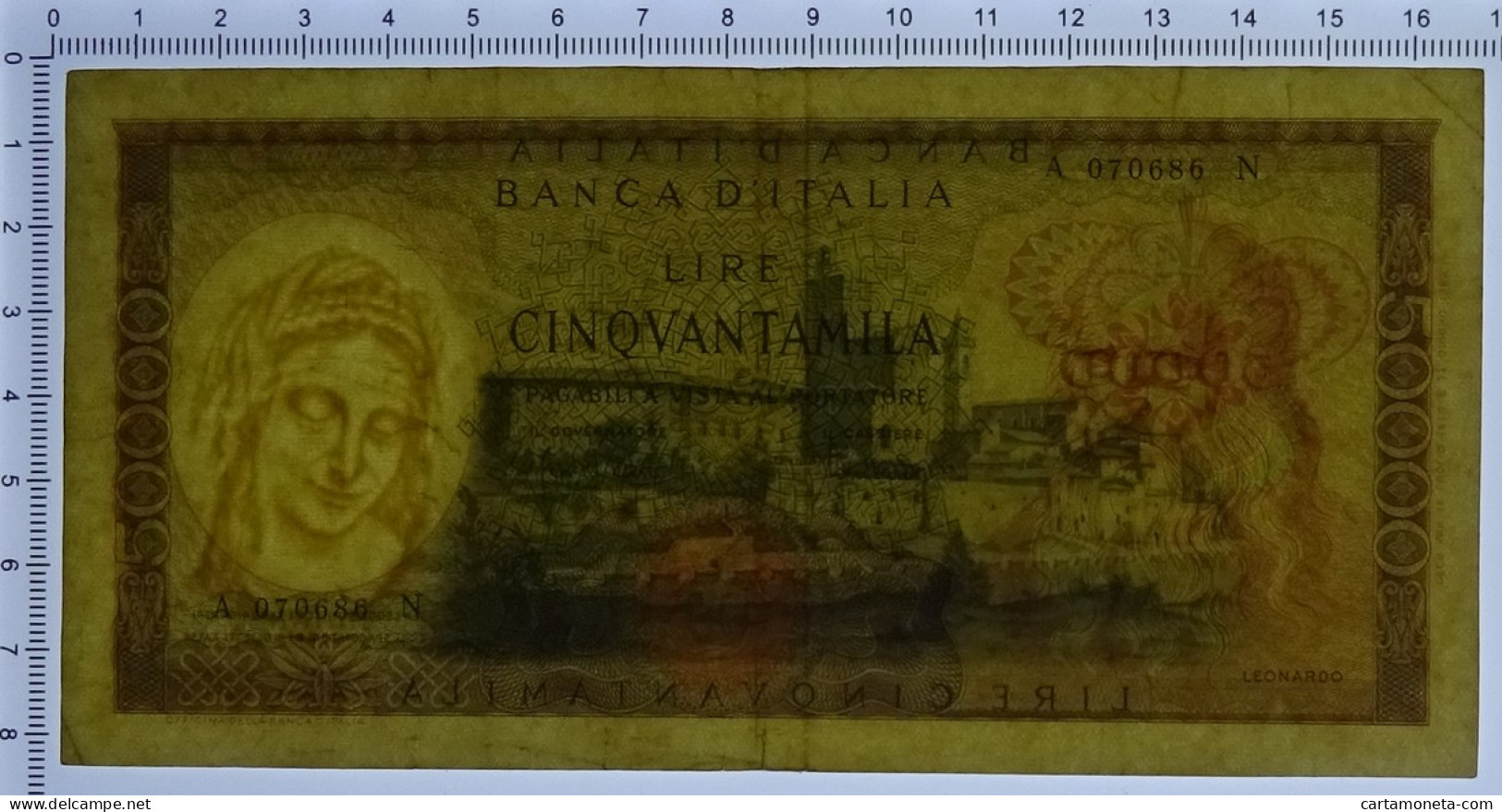 50000 LIRE BANCA D'ITALIA LEONARDO DA VINCI MEDUSA 19/07/1970 BB+ - Andere & Zonder Classificatie