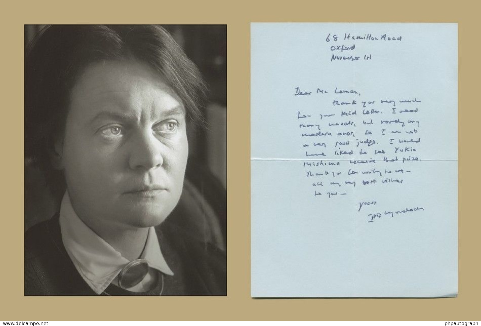 Iris Murdoch (1919-1999) - Irish Philosopher & Author - Autograph Letter Signed + Photo - Writers