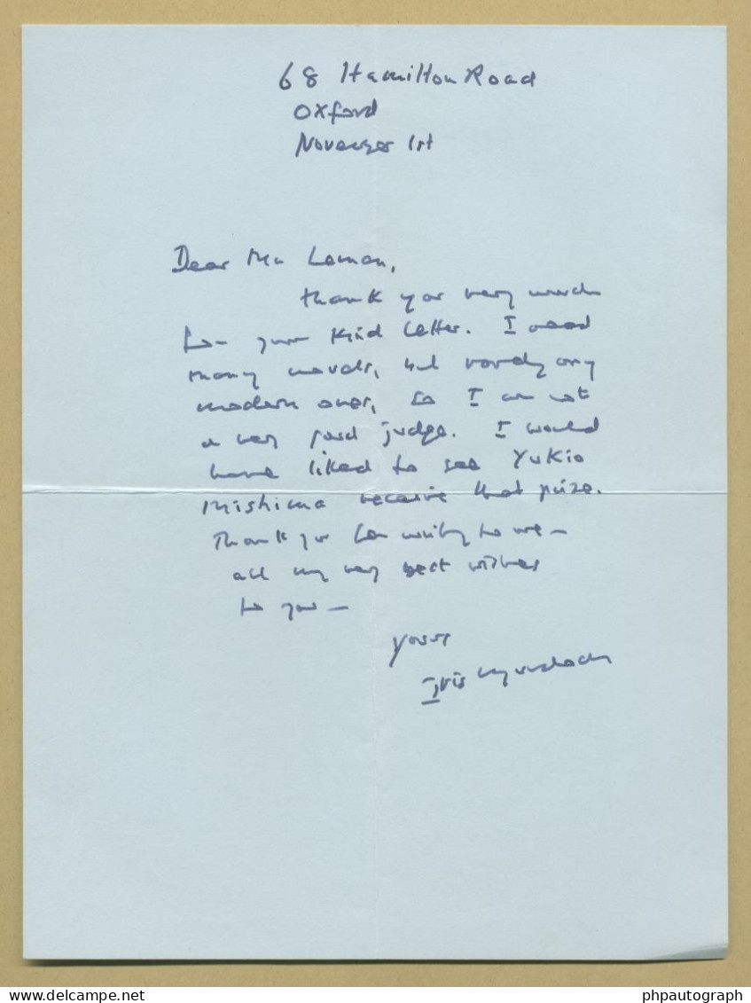 Iris Murdoch (1919-1999) - Irish Philosopher & Author - Autograph Letter Signed + Photo - Scrittori