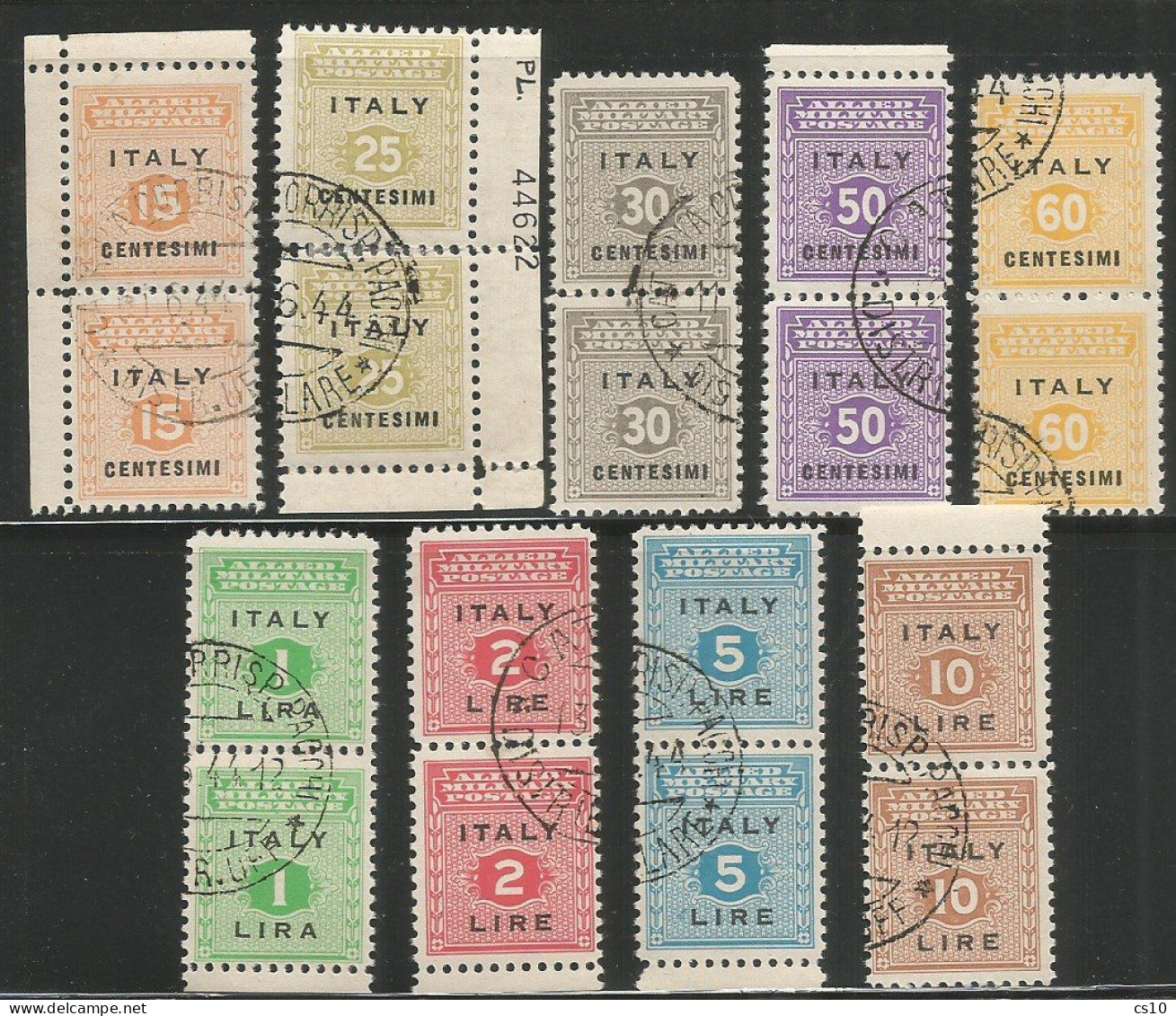 US Occupation Italy Sicily Occ.Anglo-americana Sicilia #1/9 Cpl 9v Set Vertical Pairs Coppie AdF/BdF + EXTRA - Used Stamps
