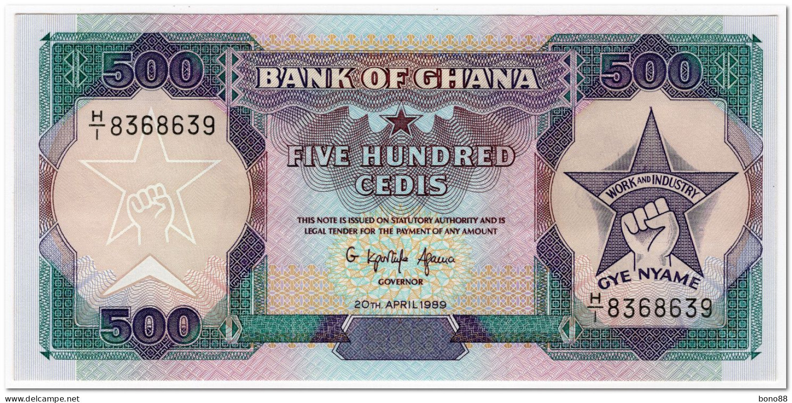 GHANA,500 CEDIS,1989,P.28b,UNC - Ghana