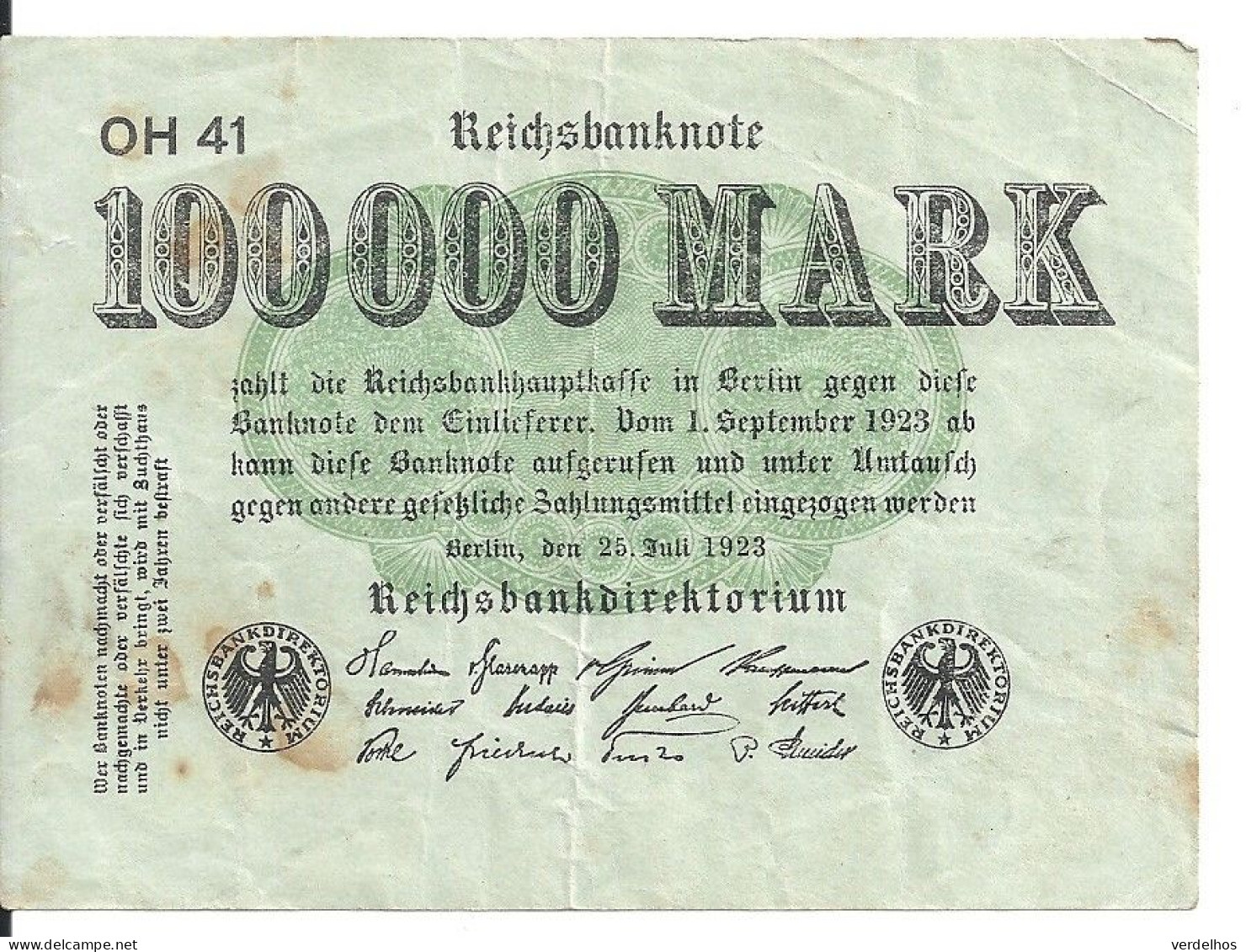 ALLEMAGNE 100000 MARK 1923 VF P 91 - 100.000 Mark