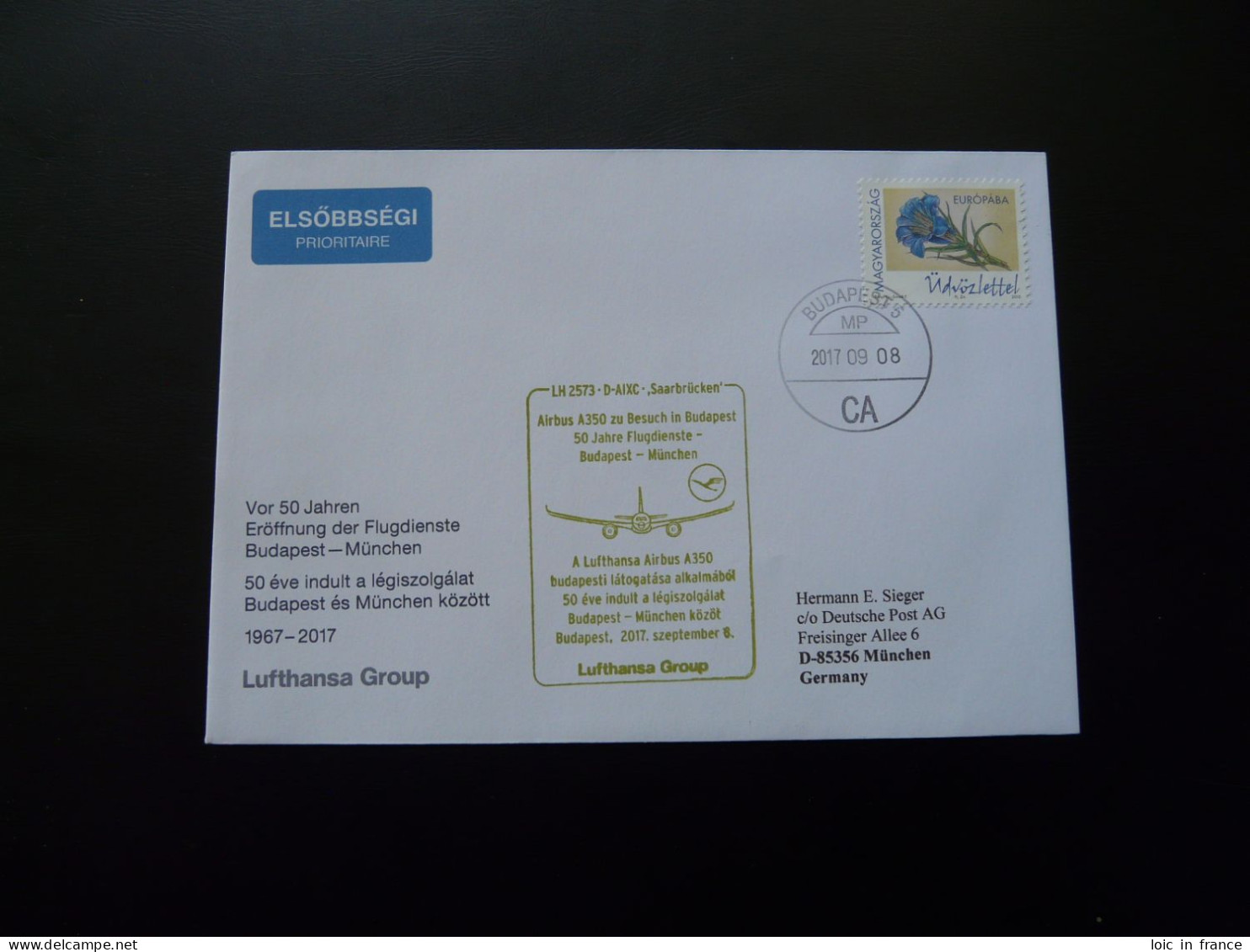 Lettre Premier Vol First Flight Cover Budapest Hungary To Munchen Airbus A350 Lufthansa 2017 - Brieven En Documenten