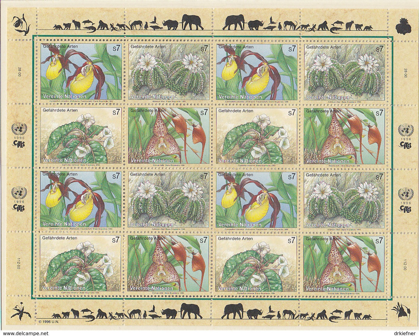 UNO WIEN 205-208, Kleinbogen, Postfrisch**, Gefährdete Arten 1996 - Blocs-feuillets