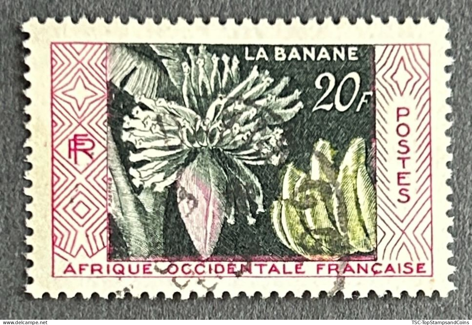 FRAWA0067U2 - Native Products - Banana Production - 20 F Used Stamp - AOF - 1958 - Used Stamps