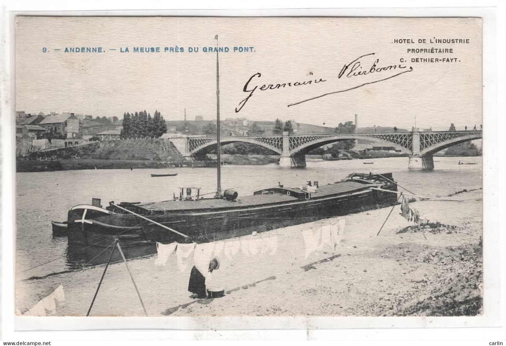 Andenne La Meuse Près Du Grand Pont ( Peu Courante ) Beau Plan De Pénche - Andenne