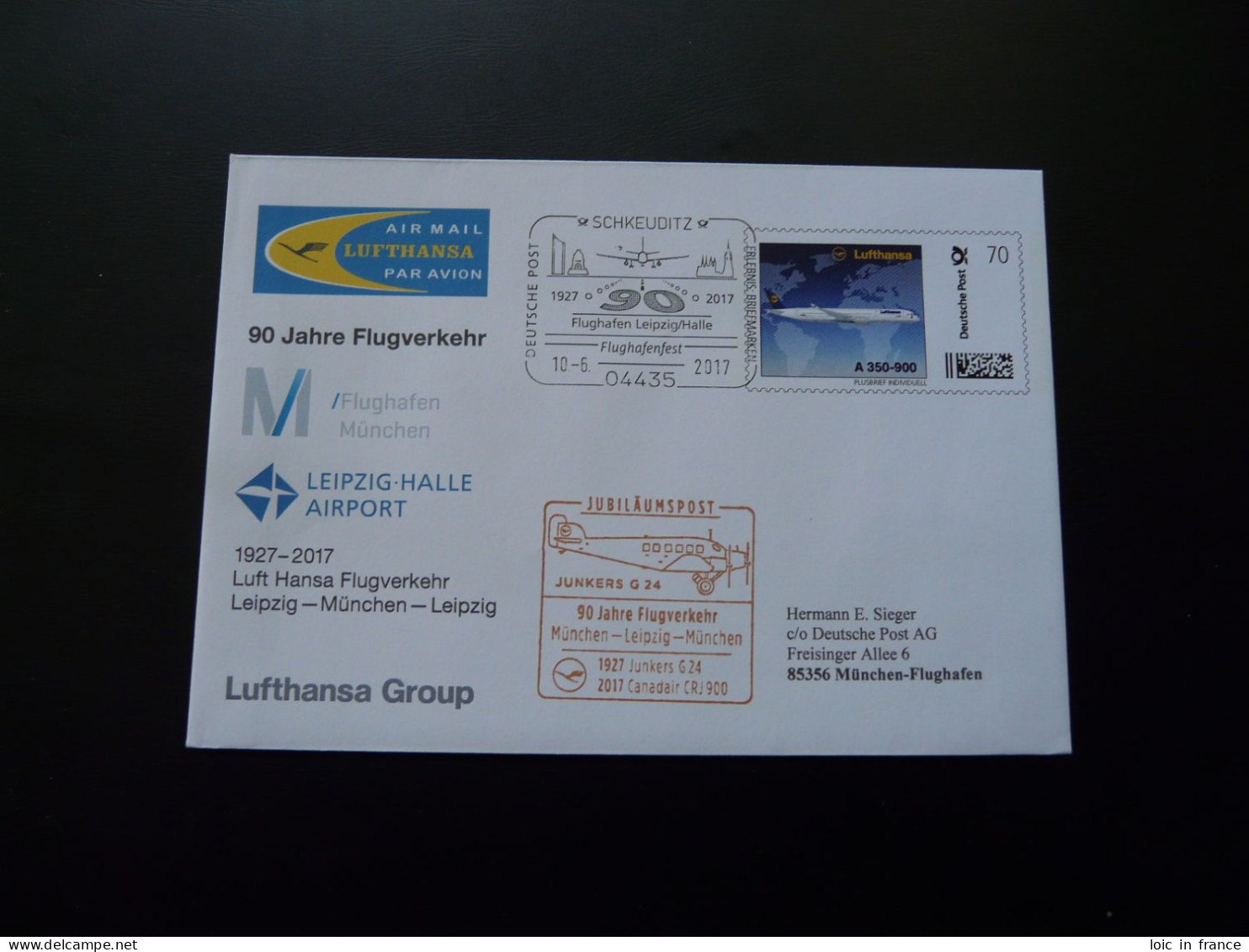 Lettre Vol Special Flight Cover Leipzig Munchen Canadair CRJ900 Lufthansa 2017 (plusbrief Individuell) - Briefe U. Dokumente