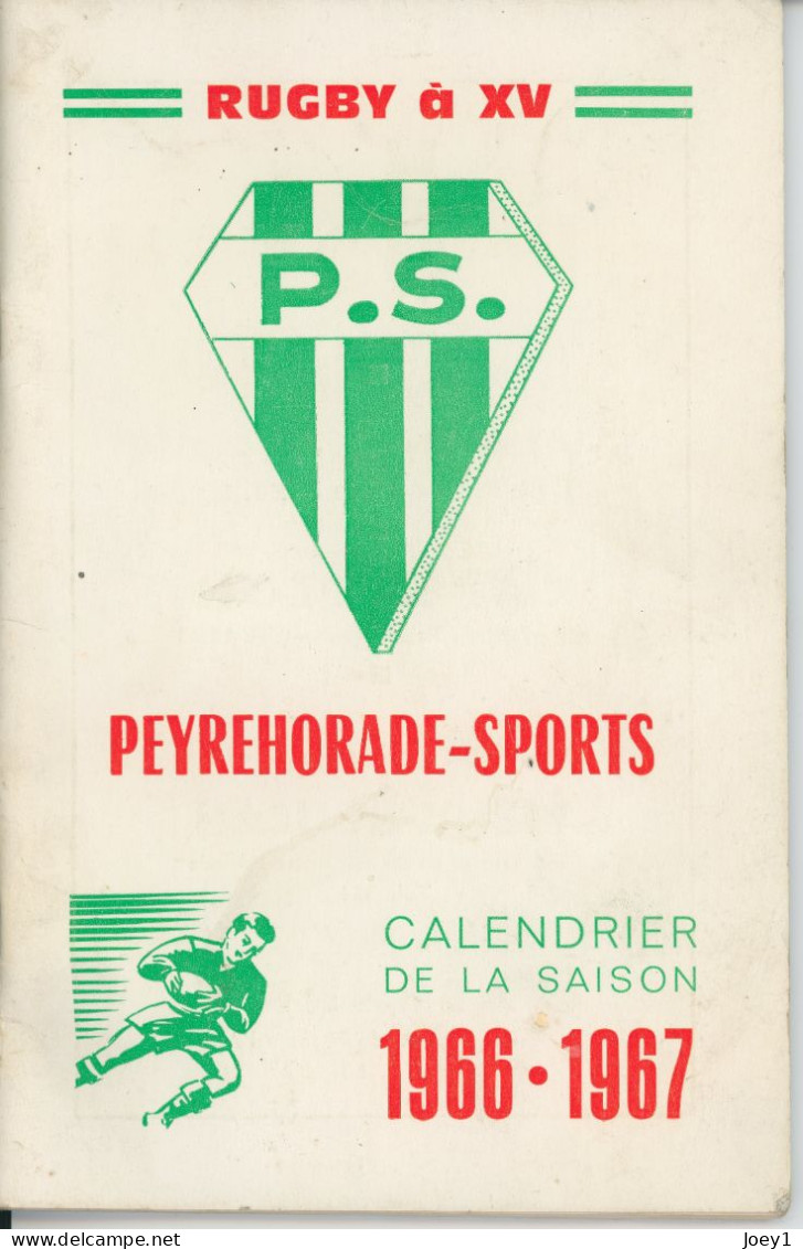 Calendrier Rugby Peyrehorade Sports Saison 1966 1967 Avec Sponsor - Sonstige & Ohne Zuordnung