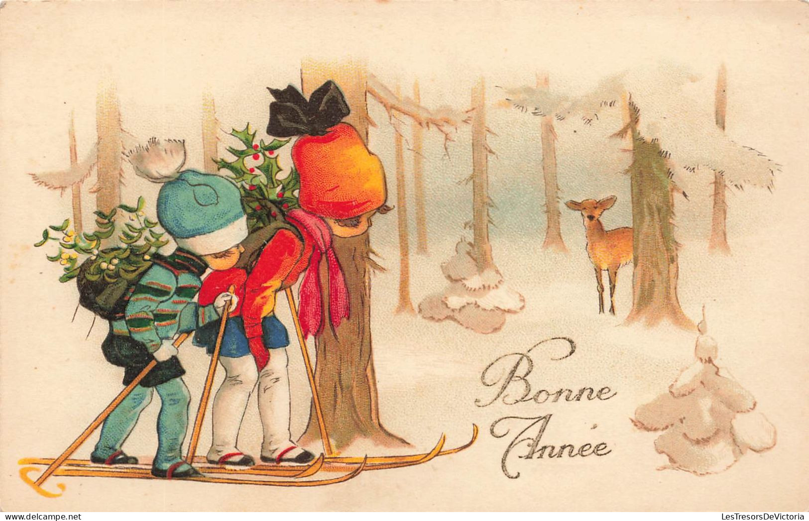 FÊTES - VŒUX - Bonne Année - Enfants Regardant Un Animal En Cachette - Carte Postale Ancienne - Neujahr